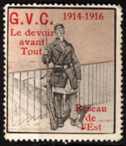 1914 WW One France Delandre Poster Stamp G.V.C. Duty Above All (Eastern Network)