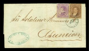 ARGENTINA 1873 inward commercial cover to Asuncion w/ Balcarce 1c +Moreno 4c