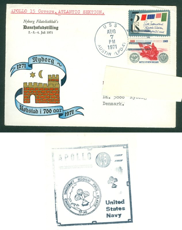 USA. Cover Apollo 15 Spc. Cover Nyborg Stamp Club Danehof Exhibition 1971