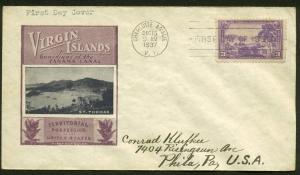 802 VIRGIN ISLANDS FDC CHARLOTTE AMALIE, VI 12/15/37 PLANTY 802-45a IOOR CACHET