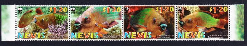 Nevis WWF Rainbow Parrotfish Strip of 4v SG#2015-2018 MI#2208-2211 SC#1510a-d