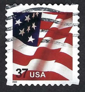 United States #3630 37¢ Flag (2002). Self-adhesive sheet stamp. Used.