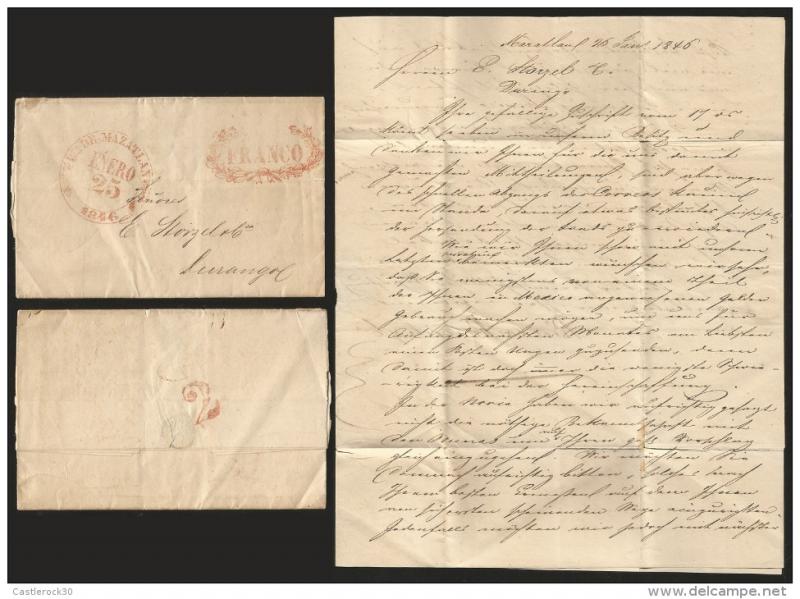 J) 1846 MEXICO, FANCY FRANCO IN RED SEAL AND PTO. DE MAZATLAN CIRCULAR RED CANCE