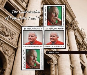 St. Vincent 2015 - Canonization Pope John Paul II - Sheet of 4 Stamps - MNH