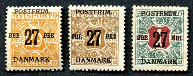 Denmark Scott 151, 153 & 154, MH.  SCV $15.75