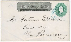 1870's Wells Fargo Express Milton, Cal. oval cancel in blue on 3c entire