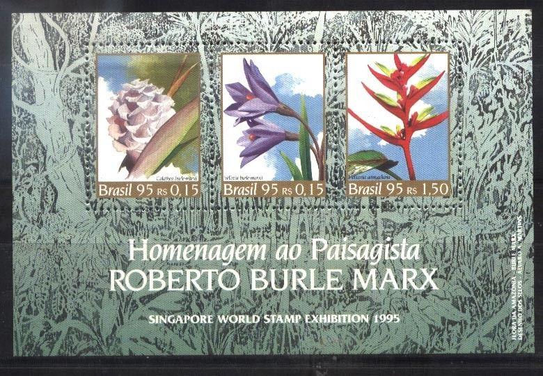 BRASIL BRAZIL1995 FLOWERS PAINTIG BURLE MARX S/S YV BL 97 MI 98 MNH