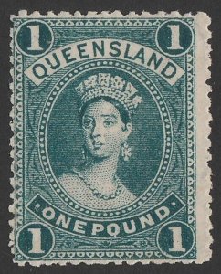 QUEENSLAND 1905 QV Large Chalon £1 lithographed, wmk crown Q sideways, perf 12.