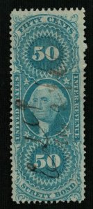 1862 - 1871 U.S. Inter. Revenue Surety Bond 50c Blue (ТS-2139)