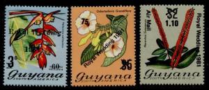 Guyana 331-3 MNH Flowers, Royal Wedding o/p