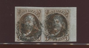 1a Franklin Used Sheet Margin Pair of Stamps with Black Cancel (Bx 4000)