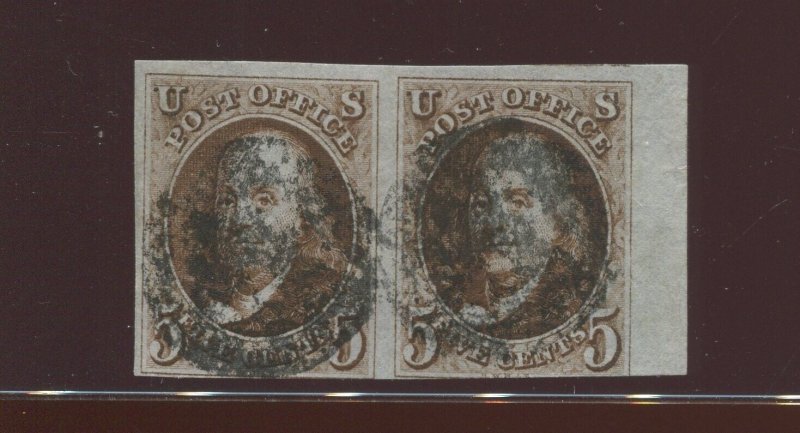 1a Franklin Used Sheet Margin Pair of Stamps with Black Cancel (Bx 4000) 