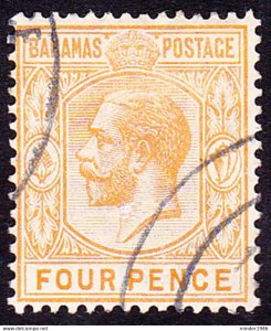 BAHAMAS 1912 KGV 4d Orange-Yellow SG85 FU