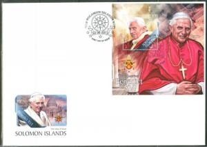 SOLOMON ISLANDS  2013 POPE BENEDICT XVI SOUVENIR SHEET FIRST DAY COVER