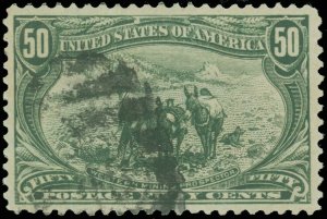 US SCOTT #291 USED-VF/XF TRANS-MISS., Vertical Crease Hidden by Cancel, SCV $175