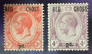 MALAYA RED CROSS 2c surcharge STRAITS SETTLEMENTS KGV 3c & 4c MLH  M4731