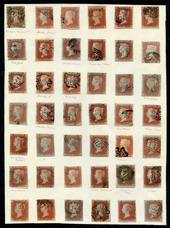 1841 Penny Reds on an Old Time Page inc Many better (42 Stamps)