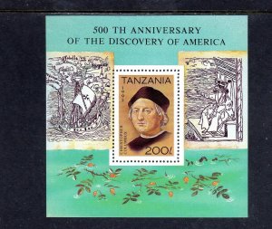 TANZANIA #993 1992 DISCOVERY OF AMERICA MINT VF NH O.G S/S