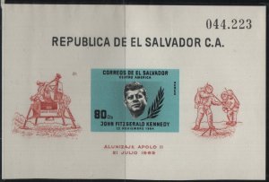 SALVADOR C214a MNH SOUVENIR SHEET, JFK,MOON LANDING