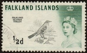 Falkland Islands 128 - Used - 1/2p Falk. Is.Thrush (Wmk: 314)(1960) (cv $2.25) +