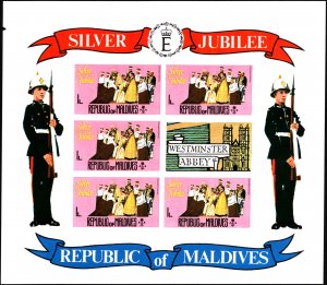 Maldive Islands #662-667,Cplt Set(6),Sht of 5+Label, 1977, Royalty, Never Hinged