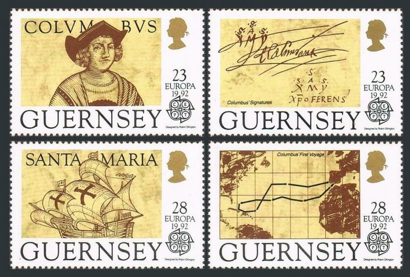 Guernsey 467-470,MNH.Michel 549-552. EUROPE CEPT-1992. Columbus-500. Ships, Map.