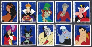 United States #5213-22 Forever (49¢) Disney Villains (2017). Ten singles. MNH