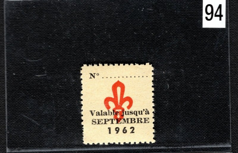 SCOUTS STAMP/LABEL France Valable Jusqu'a 1962 Mint UMM MNH 2WHITE94