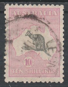 AUSTRALIA 1929 KANGAROO 10/- SMALL MULTI WMK USED 