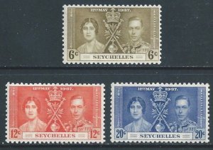 Seychelles #122-4 NH 1937 Coronation Issue