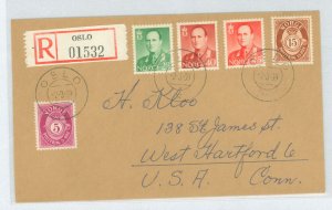 Norway 190/325/360/362-63 1959 Royalty; reg. OSLO-Hartford-W. Hartford