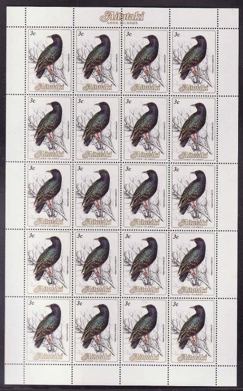 Aitutaki-Sc#323-unused NH sheet of twenty 3c Common Starling