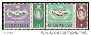 Gibraltar 1965 Scott 169-170 Intl. Cooperation Year MLH