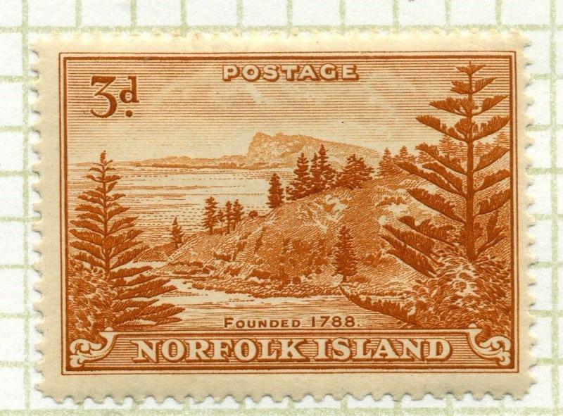 NORFOLK ISLAND;  1947 early issue fine Mint hinged 3d. value