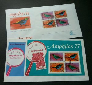 *FREE SHIP Suriname Birds 1977 Fauna (FDC pair) *AMPHILEX '77 *see scan