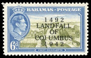 Bahamas 1938 KGVI 6d with Row 5/2 COIUMBUS ERROR vfm. SG 169a.