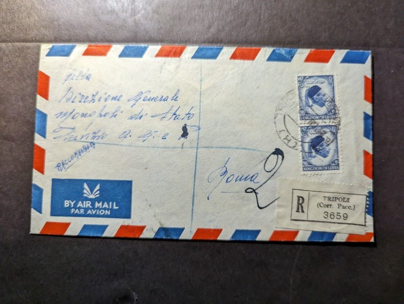 1952 Registered Libya Airmail Cover Tripoli to Rome Italy