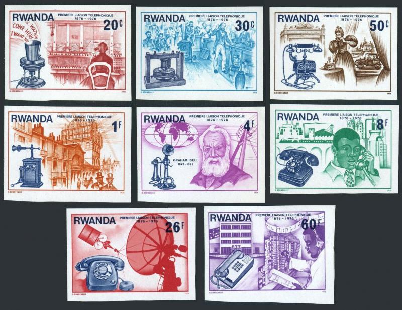 Rwanda 746-753 Imperf,Mnh.mi 807B-814B. Telephone-100,1976.Alexander Graham Bell