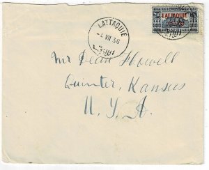 Latakia 1936 cover to the U.S., Scott 17