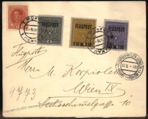 Austria 1918 Imperial First Airmail Set Flugpost Mi225-227 Cover Krakau P 105382