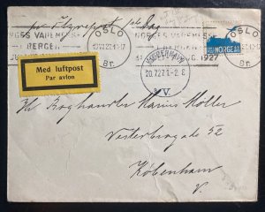 1927 Oslo Norway First Flight Airmail Cover FFC To Copenhagen Denmark Sc#C1