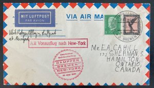 1931 Germany Bremen Catapult Flight Airmail Cover To Hamilton Canada