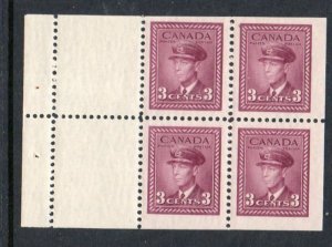 Canada Sc 252a  1943 3 c  rose violet   G VI booklet pane of 4 mint