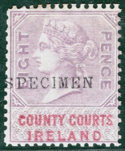 GB IRELAND QV REVENUE Stamp *SPECIMEN* 8d Lilac COUNTY COURTS Mint MM WHITE100