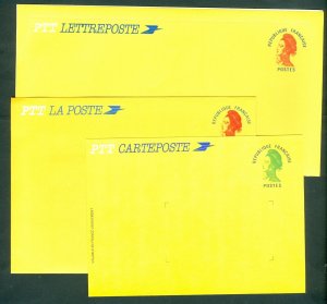 France.  3 Stationery. 1/Card Post. 2/Letter Post.  Unused. 2 Scan.