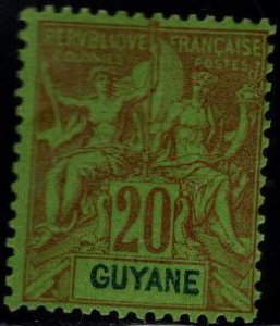 French Guiana Scott 41 Perf 14x13.5 MH* Red stamp on Greenish paper
