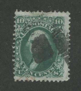 1868 US Stamp #96 10c Used Average Cork Cancel Catalogue Value $225