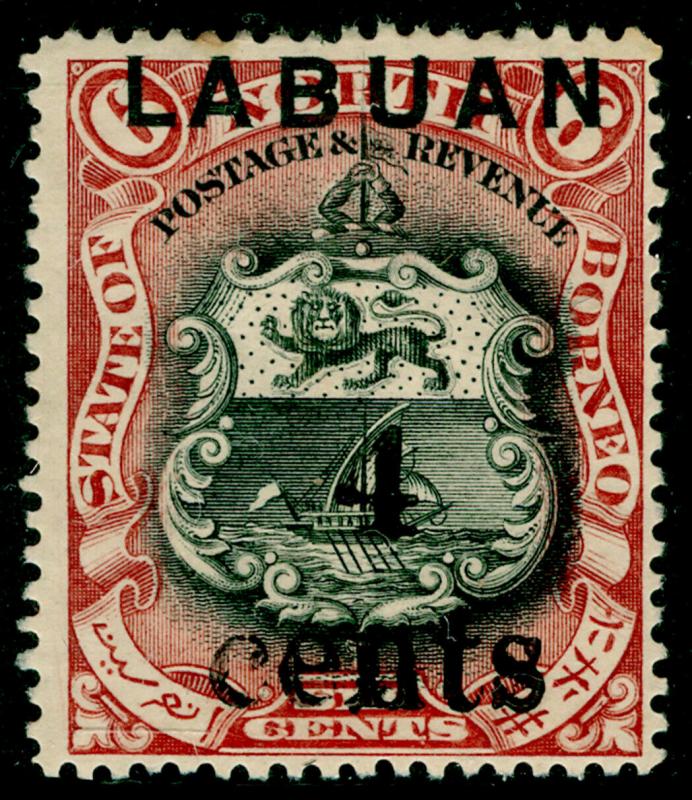 LABUAN SG130, 4c on 6c brown-lake, M MINT. Cat £12.