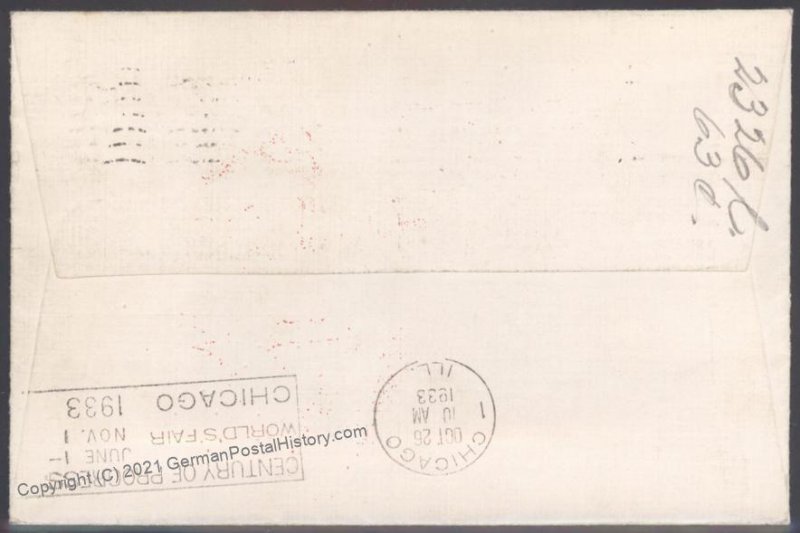 USA 1933 Graf Zeppelin Si241E Century of Progress C18 Cover Chicago Fried 103368