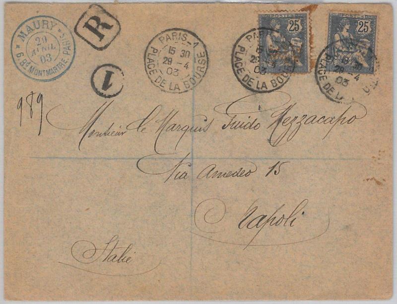 56138 -   FRANCE -  POSTAL HISTORY: PERFIN stamps on  COVER to ITALY  1903